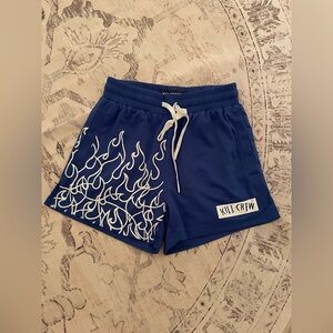 Kill Crew Blue Women's Shorts with White Flame Design
